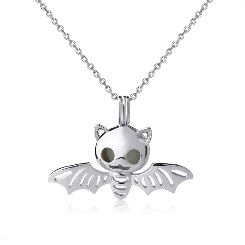 Accesorios de plata de ley 925, collares de murciélagos brillantes, cadenas colgantes de animales luminosos para mujeres, regalo de joyería fina de Halloween 2022