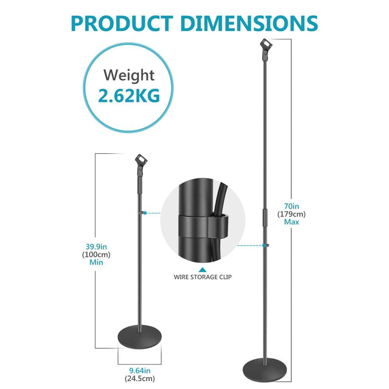 Soporte de suelo para micrófono de base compacta Neewer con soporte para micrófono Altura ajustable de 39,9 a 70 pulgadas Soporte de hierro duradero