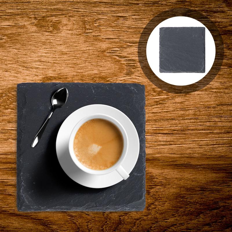 4pcs 10*10CM Natural Slate Drink Coasters Glass Mug Cup Mats Drink Cup Pats Table Placemats For Home Kitchen Use(Black)