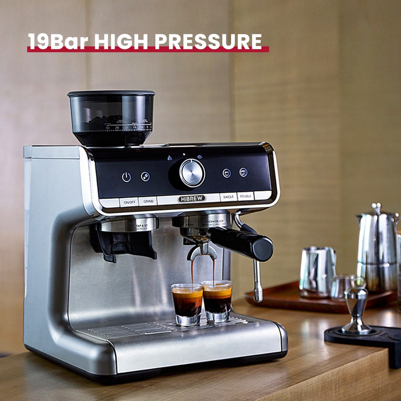 HiBREW Barista Pro 19Bar Conical Burr Grinder Bean to Coffee Machine Commercial Espresso Maker for Home Cafe Hotel Restaurant