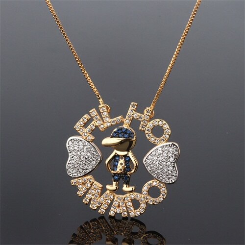 2021 New Copper Boy And Girl Pendant Necklace AAA Cubic Zirconia Black Gold Fashion Necklaces For friends Jewelry 2021 Statement