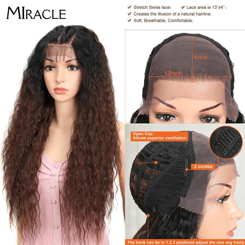 13*4 Synthetic Lace Front Wig Curly Afro Wigs Cosplay Wig Ombre Blonde Lace Front Wig For Women 30Inch Natural Wigs Miracle Hair