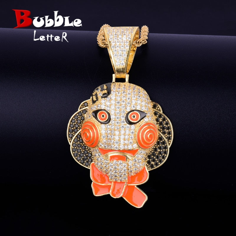 Skull Pendant Necklace Gold Color Ice Cubic Zircon Men's Hip Hop Rock Jewelry