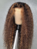 Highlight Lace Front Echthaarperücken 13x1 HD 250 Dichte Perücke Brasilianische Tiefe Welle Glueless Vollnass und Wellig Lockiges Echthaar Perücke