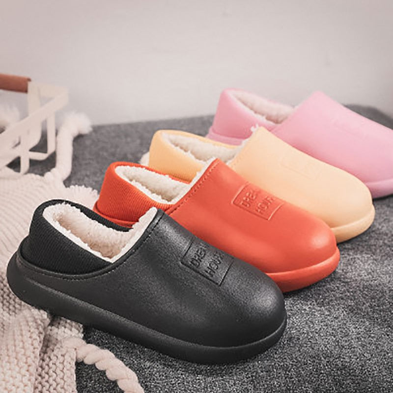 Winter Warm Cotton Slippers Women Thick Bottom Plus Velvet Anti-Slip Loafer Home Shoes Woman Waterproof Couple Slipper Shoes