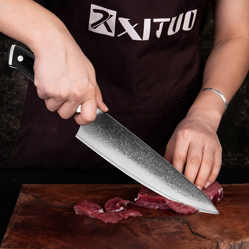 Cuchillo de cocina de acero damasco VG10 japonés de calidad, mango G10 + flor de ciruelo, el mejor regalo, cuchillo de chef, cuchillo afilado, herramienta de cocina Santoku