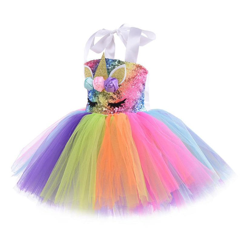 Arco Iris lentejuelas unicornio niños disfraces princesa niña vestido fiesta disfraz Halloween flor niñas vestidos para bodas rodilla