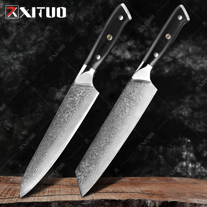 XITUO Damasco Chef cuchillo 1-8 piezas profesional Japón Sankotu Cleaver hueso cuchillos utilidad Kiritsuke pelado cuchillo de cocina