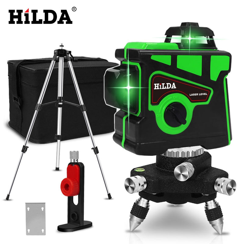 HILDA Nivel láser 12 líneas Nivel 3D Autonivelación 360 Cruz horizontal y vertical Nivel láser verde súper potente