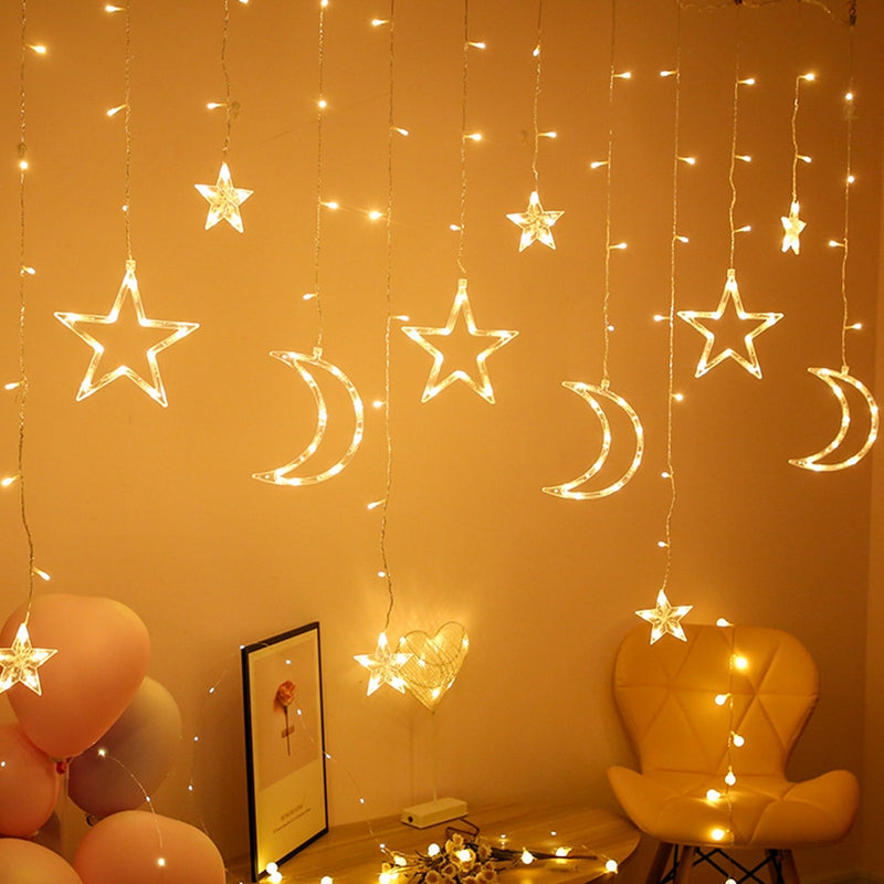 Eid Mubarak Star Moon Led Curtain Garland String Lights Ramadan Decoration Islam Muslim Party Decor Eid Al Adha Gifts Eid Lights