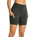 SYROKAN Atmungsaktive Luxus-Nacktgefühl-Sportshorts für Damen, hohe Taille, Bauchkontrolle, Shorts mit Seitentaschen, 15,2 cm
