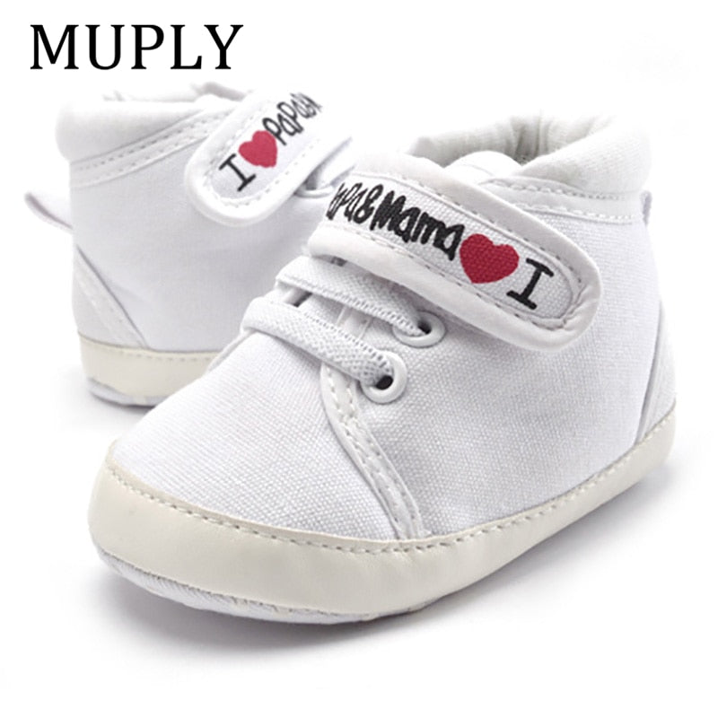 0-18M Baby Mocassins Infant Toddler Baby Boys Girls Print Letter Love PAPA&MAMA Soft Sole Canvas Sneaker Anti-Slip Newborn Shoes