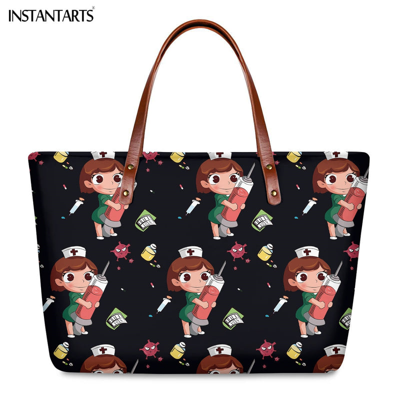 INSTANTARTS Cartoon Nurse Print Women Casual Work Handbags Large Capacity Tote Hospital Paramedical Fashion Travel Shoulder Bag