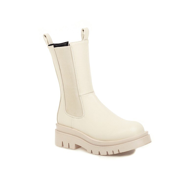 Luxury brand round toe platform ankle boots for woman slip-on chunky heels winter warm fleece chelsea boots women big size 43