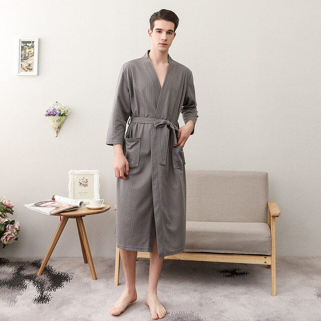 Women Summer 2021 Long Soft  Bath Robe Pajamas Kimono Solid Waffle Bathrobe With Sashes Dressing Gown Sleepwear Female Homewear