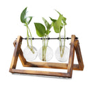 Glass Wood Vase Planter Terrarium Table Desktop Hydroponics Plant Bonsai Hanging Flower Pot with Wooden Tray Home Decoration