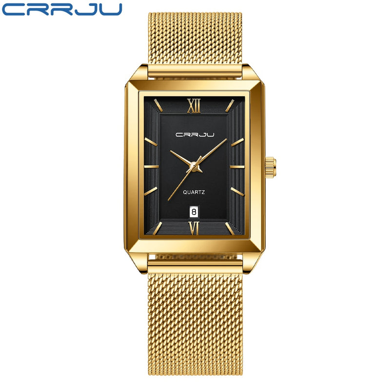 Reloj CRRJU para hombre, marca superior de lujo, cuadrado, dorado, cuarzo, acero inoxidable, reloj de pulsera resistente al agua, reloj Masculino