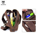 BULLCAPTAIN Herren Umhängetaschen Crazy Horse Leder Brusttasche Leder Umhängetaschen Retro Herren Reißverschlusstasche Kurze Reisetasche
