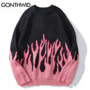 GONTHWID Hip Hop Pullover Feuer Flamme Strickpullover Pullover Streetwear Harajuku 2022 Herrenmode Lässig Pullover Tops Mäntel
