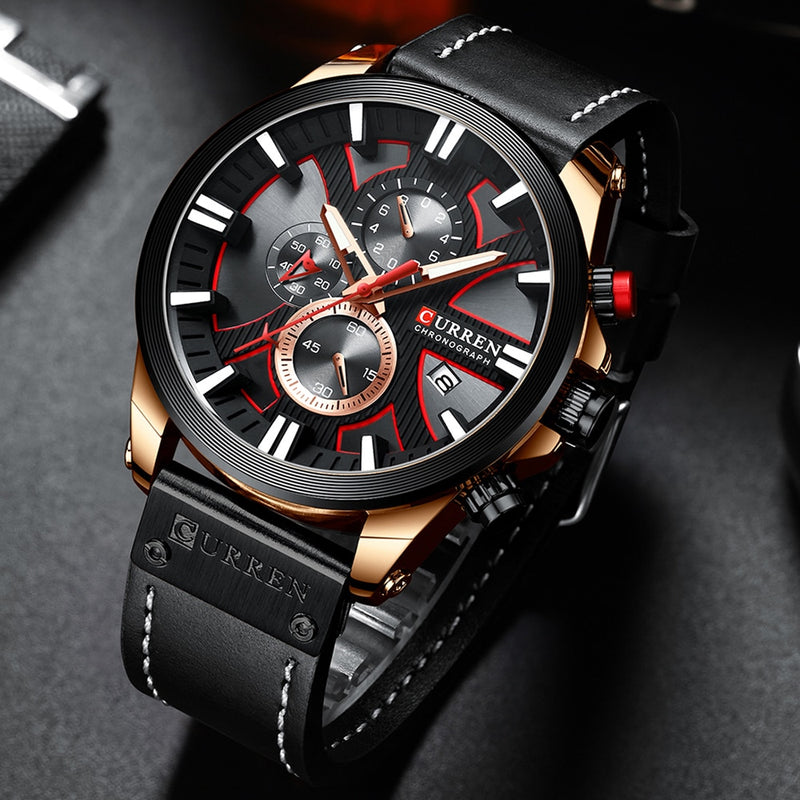 CURREN Fashion Chronograph Uhr Herren Lederuhr Casual Sportuhren für Herren Quarz Armbanduhr Relogio Masculino