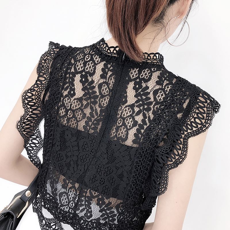 2022 Summer Lace Hollow Out Crop Tops Women Fashion Short Lacework Pullover Tank Vest Ladies Slim Elegant Outside Tank Tops