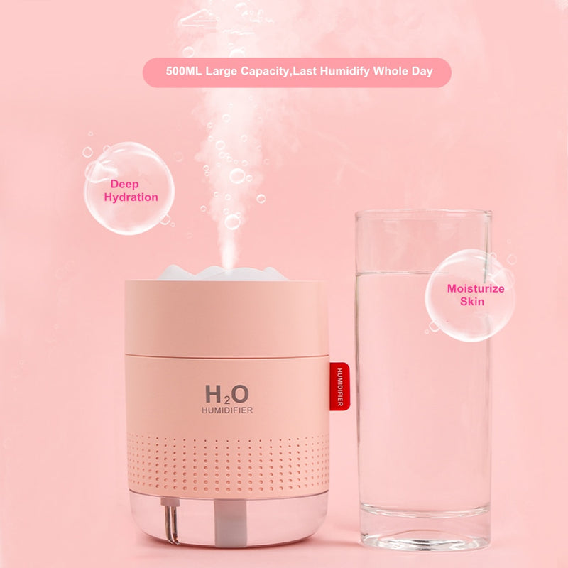 Humidificador de montaña de nieve blanca, 500ML, difusor ultrasónico de aire con USB, Humidificador de aromaterapia con luz relajante, difusor para el hogar