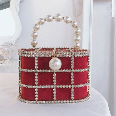 Diamonds Basket Evening Clutch Bags Women 2019 Luxury Hollow Out Preal Beaded Metallic Cage Handbags Ladies Wedding Party Purse