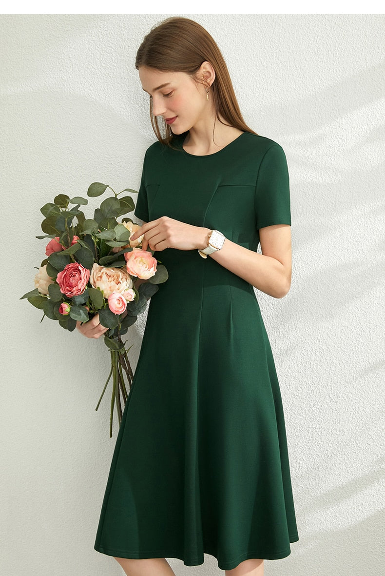 Amii Frühling Sommer Neues Kausales Kleid Für Frauen Mode Solide Oneck Slim Fit Knielangen Weibliches Sommerkleid 12060032