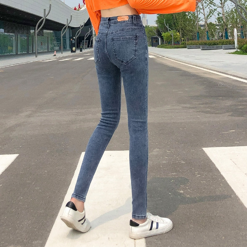 NEU Frauen Stretch Hohe Taille Klassische Retro Jeans Dame Kleidung 38 40 Dünne Hosen Push-Up-Leggings Mom Jeans Bleistifthose