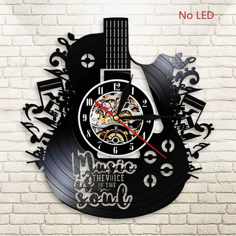 Vinyl Record LED Wall Clock Modern Design Music Theme Guitar Clock Wall Watch Home Decor Musical Instruments Gift For Music Love