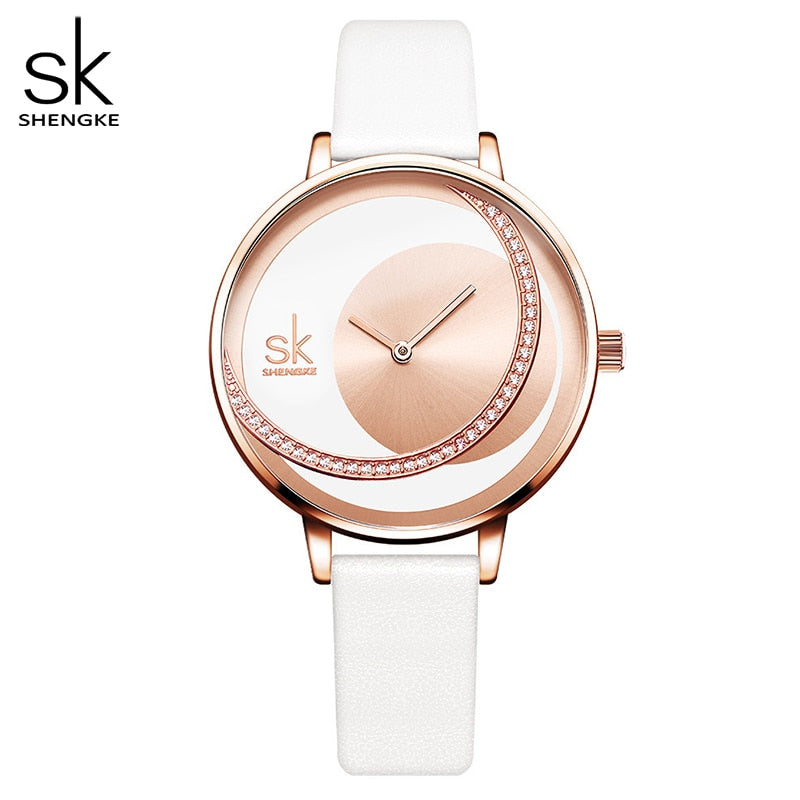 Reloj de cristal Shengke para mujer, relojes de vestir de marca de lujo para mujer, relojes de pulsera de cuarzo de diseño Original, reloj creativo para mujer