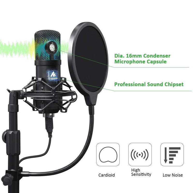 Kit de micrófono USB MAONO 192KHZ/24BIT condensador profesional Microfono Podcast Streaming Mic para grabación de juegos de YouTube A04TC