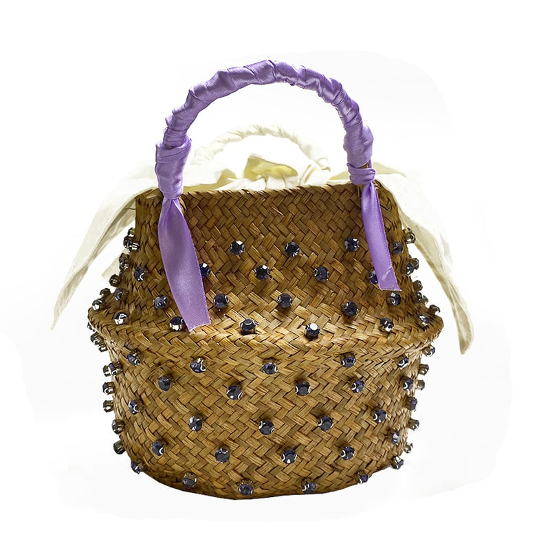 Handmade Sewing Holiday Fashion Crystal Woven Basket Diamond Clutch Bag Luxury Handbags Women Bags Designer Hot Straw Handbags