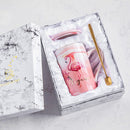 Luxus-Flamingo-Keramik-Marmor-Kaffeetassen, Milch- und Tee-Porzellantasse, verpackt mit Geschenkbox für Liebhaber, Hochzeitspaare