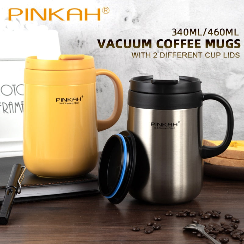 Pinkah 340&amp;460ML 304 Stainless Steel Thermos Mugs Office Cup With Handle With Lid Insulated Tea mug Thermos Cup Office Thermoses