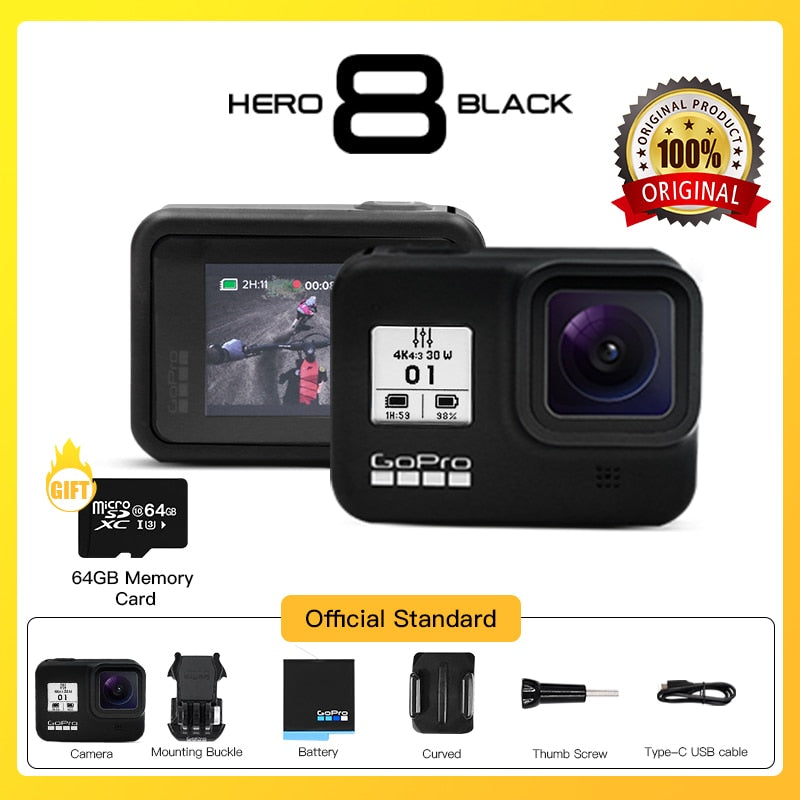 Original GoPro HERO 8 Black Waterproof Action Camera 4K Ultra HD Video 12MP Photos 1080p Live Streaming Go Pro Hero8 Sports Cam