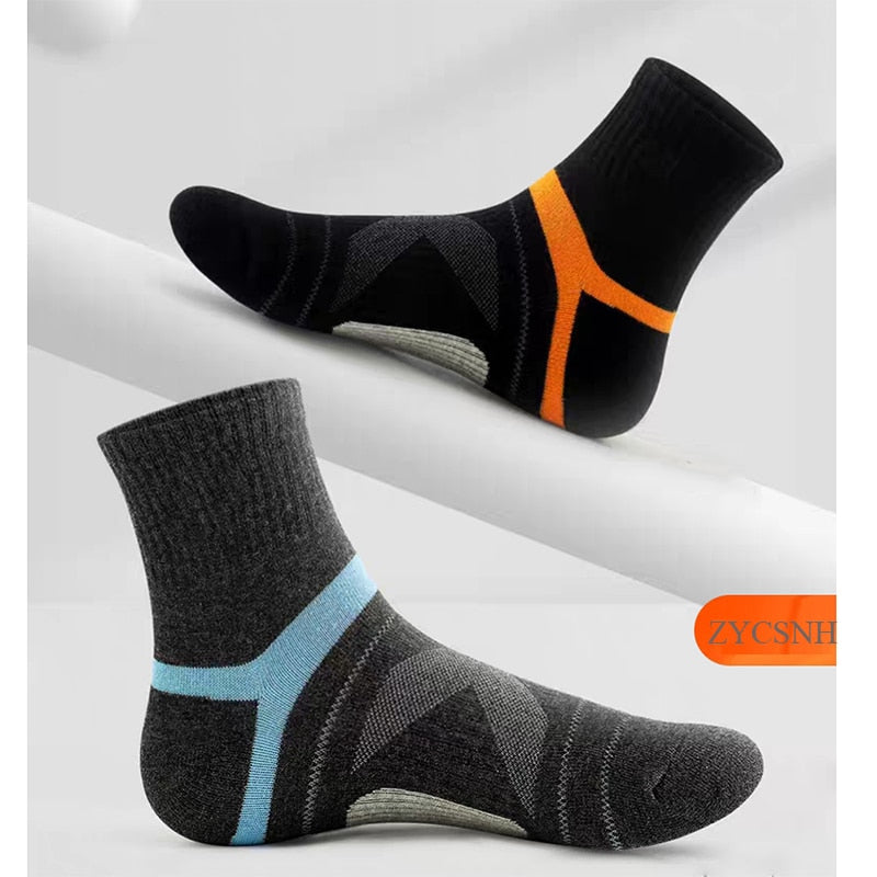 10 Uds = 5 pares de calcetines de algodón de alta calidad para hombre, calcetines deportivos transpirables informales para correr en invierno, calcetines deportivos a rayas EUR38-48