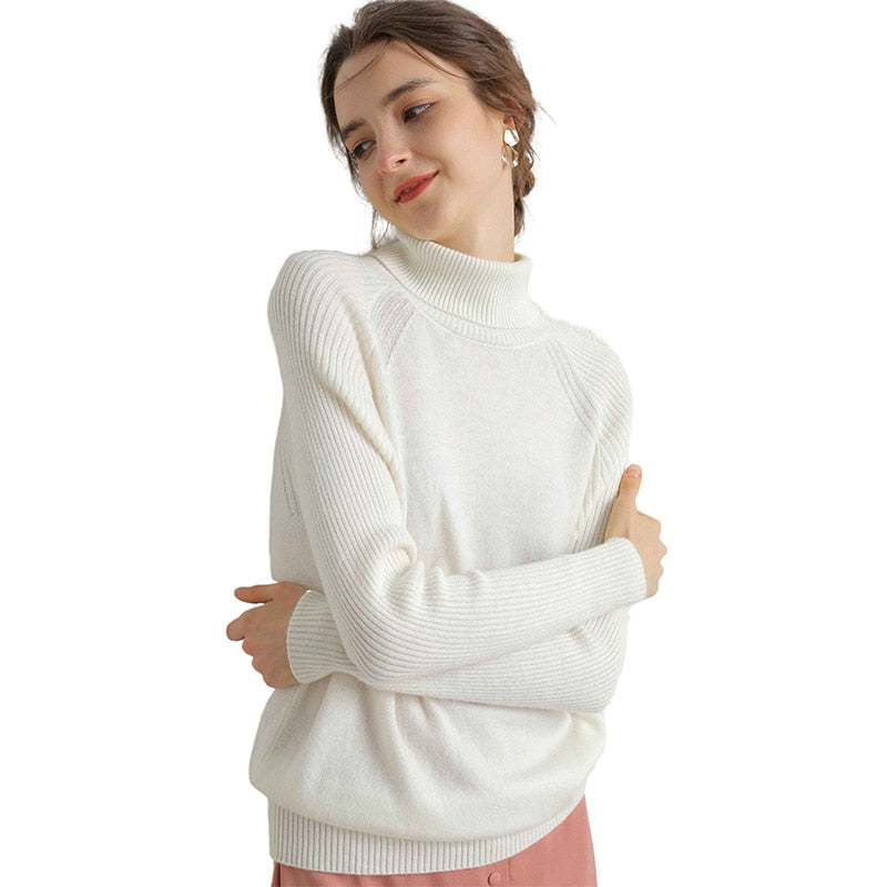 Women Turtleneck Merino Wool Cashmere Sweater Long Sleeves Autumn Winter Sweater Women&
