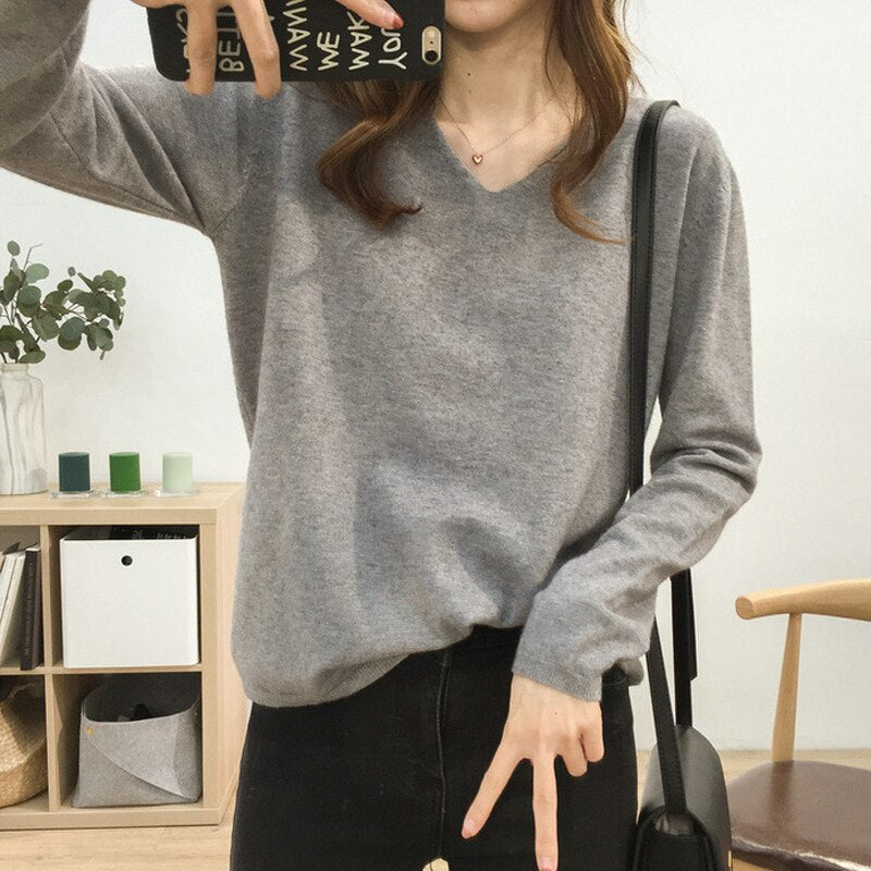 Woman Sweaters V-Neck knit Bottoming Loose Shirt Spring New Oversize Women's Tops Pullover Big Sweater Autumn Korean кардиган