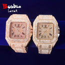 Reloj Bubble Letter Proud para hombre, reloj de cuarzo militar con esfera grande, diamantes de imitación de lujo, joyería de Hip Hop, reloj Masculino