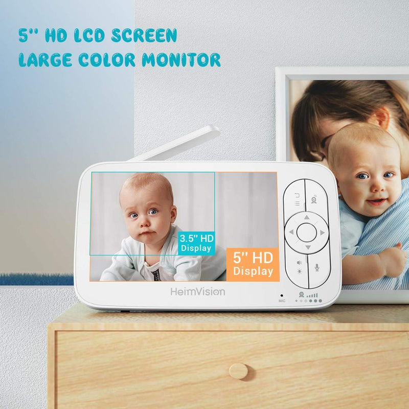 HeimVision HM136 Baby Schlafmonitor mit Kamera 720P Video 5 Zoll LCD Bildschirm Nanny Security Nachtsicht Temperaturkamera