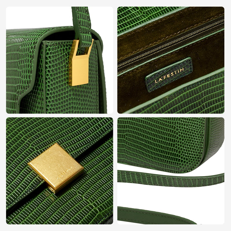 LA FESTIN 2022 nuevo bolso de sillín con diseño de lagarto de caballero de cuero que combina con todo Retro de marca de lujo para mujer bolso de mensajero de hombro de nicho