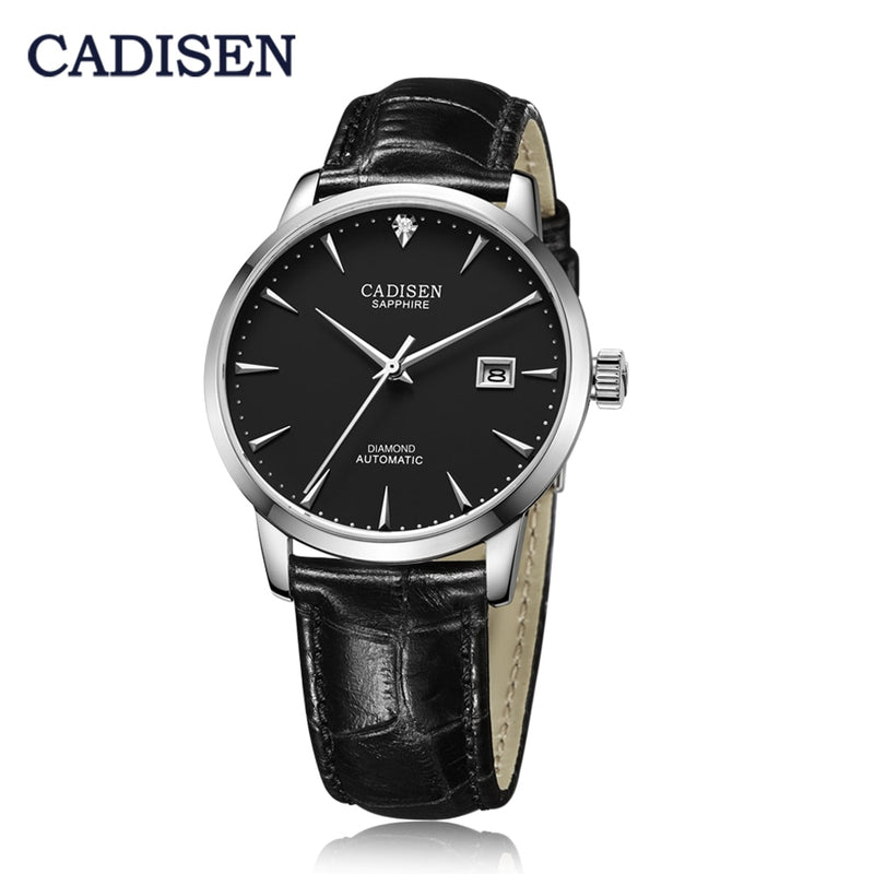 CADISEN, relojes para hombre, reloj de pulsera mecánico automático MIYOTA 9015, reloj de lujo con diamantes reales, reloj de cristal de zafiro curvo