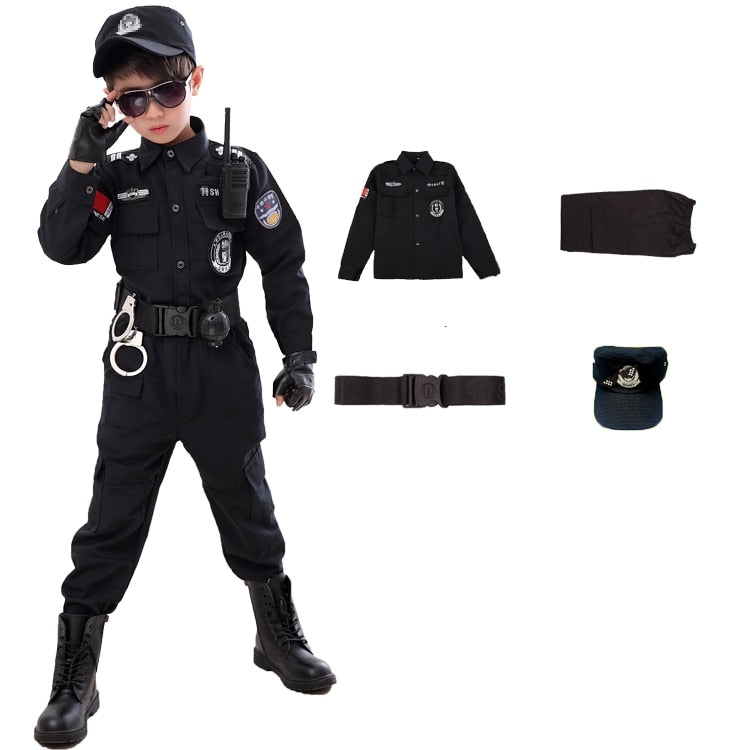 Children Traffic Special Police Halloween Carnival Party Performance Policemen Uniform Kids Army Boys Cosplay Costumes 110-160CM