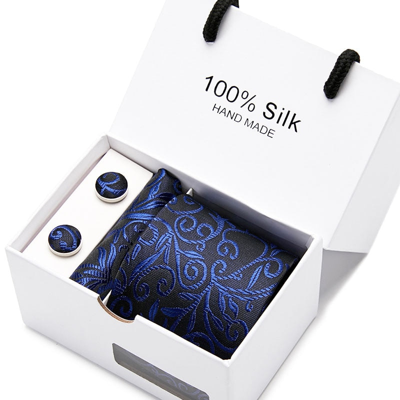 Joy Alice Hochzeit Männer Krawatten Geschenkbox Verpackung Männer Marke Luxus Krawatte Einstecktuch Seidenkrawatte Set Manschettenknöpfe Taschentuch