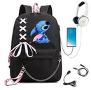 Disney Kawaii Stitch Bag Zipper USB Charging Mochila Capacity Backpack Women Kpop School Bags for Teenage Girls Students