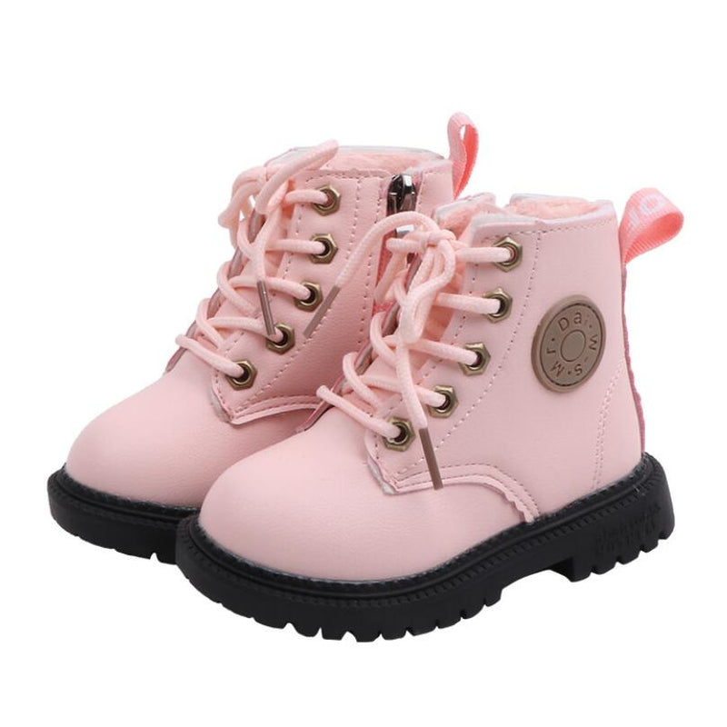 2022 Autumn/Winter Children Boots Boys Girls Leather Snow Boots Plush Fashion Waterproof Non-slip Warm Kids Boots Shoes 21-30