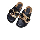 SUOJIALUN New Brand Design Goldkette Damen Slipper Closed Toe Slip On Mules Schuhe Round Toe Low Heels Casual Slides Flip Flop