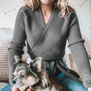 Herbst Winter Strickpullover Frauen V-Ausschnitt Schlank Pullover Pullover Damen Wrap Pullover Weibliche Casual Pullover Jumper