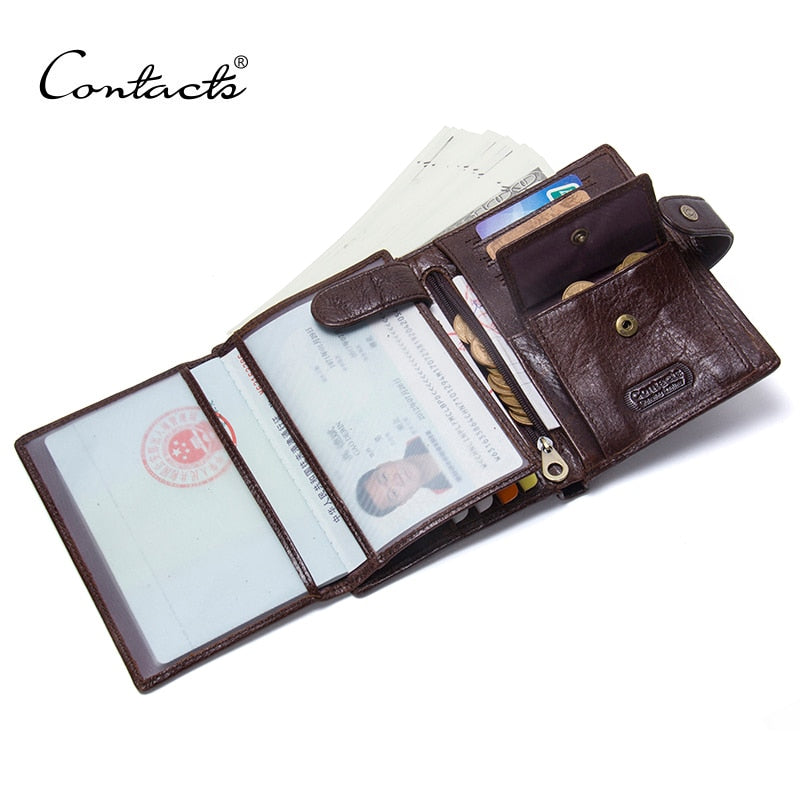 Cartera de cuero CONTACT'S, carteras de cuero genuino para hombre de lujo, monedero con cerrojo para hombre con bolsillo para tarjeta Passcard y tarjetero de alta calidad